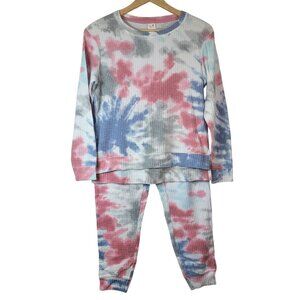 Secret Treasures Tie Dye Lounge Set Pink Blue XS Long Sleeves Long Pants Waffle